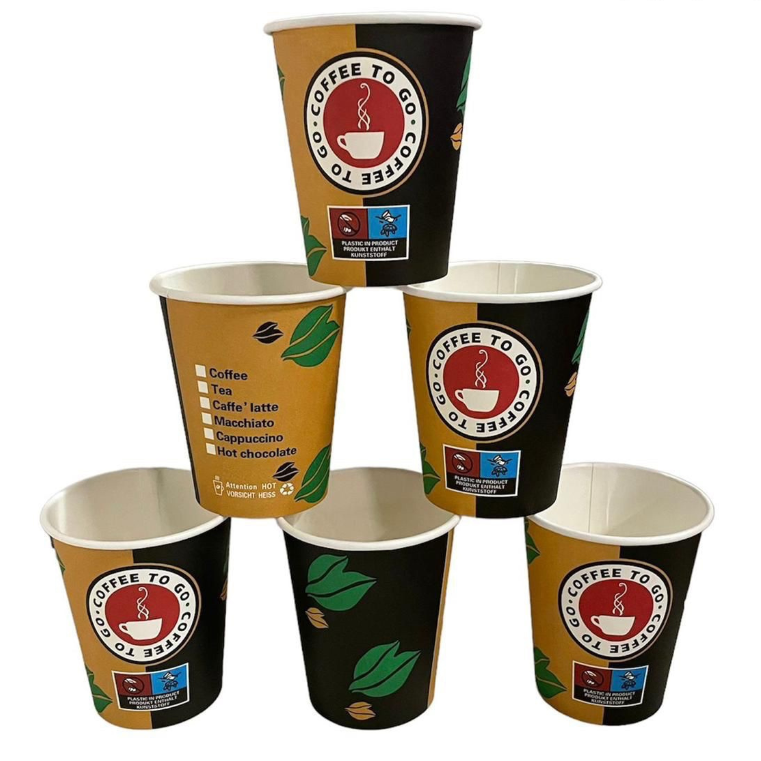 Premium Coffee to Go Becher - 200ml/8oz - Umweltfreundliche Pappbecher mit Inhaltsmarkierung