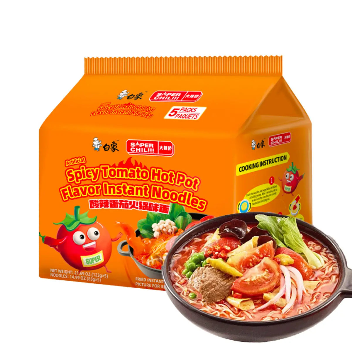 Baixiang Nouilles Instantanées Saveur Fondue Tomate Épicée 112g*5