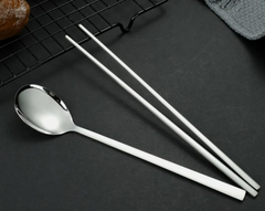 Jia Zhi Dian ESS-Stäbchen Edelstahl silber, 21 cm  mit Löffel