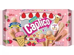 MHD:10.2023 Glico Caplico Mini Eistüten-Keks – Erdbeergeschmack