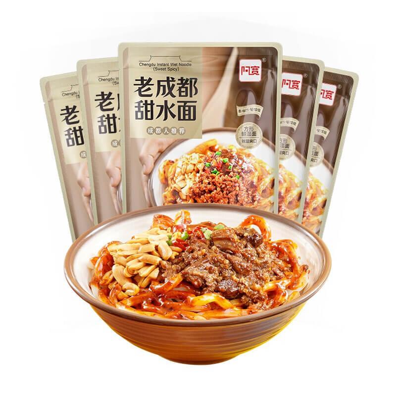 5er-Pack Baijia Chengdu Süße Nudeln, Süßer und würziger Rindfleischgeschmack 290 g x 5
