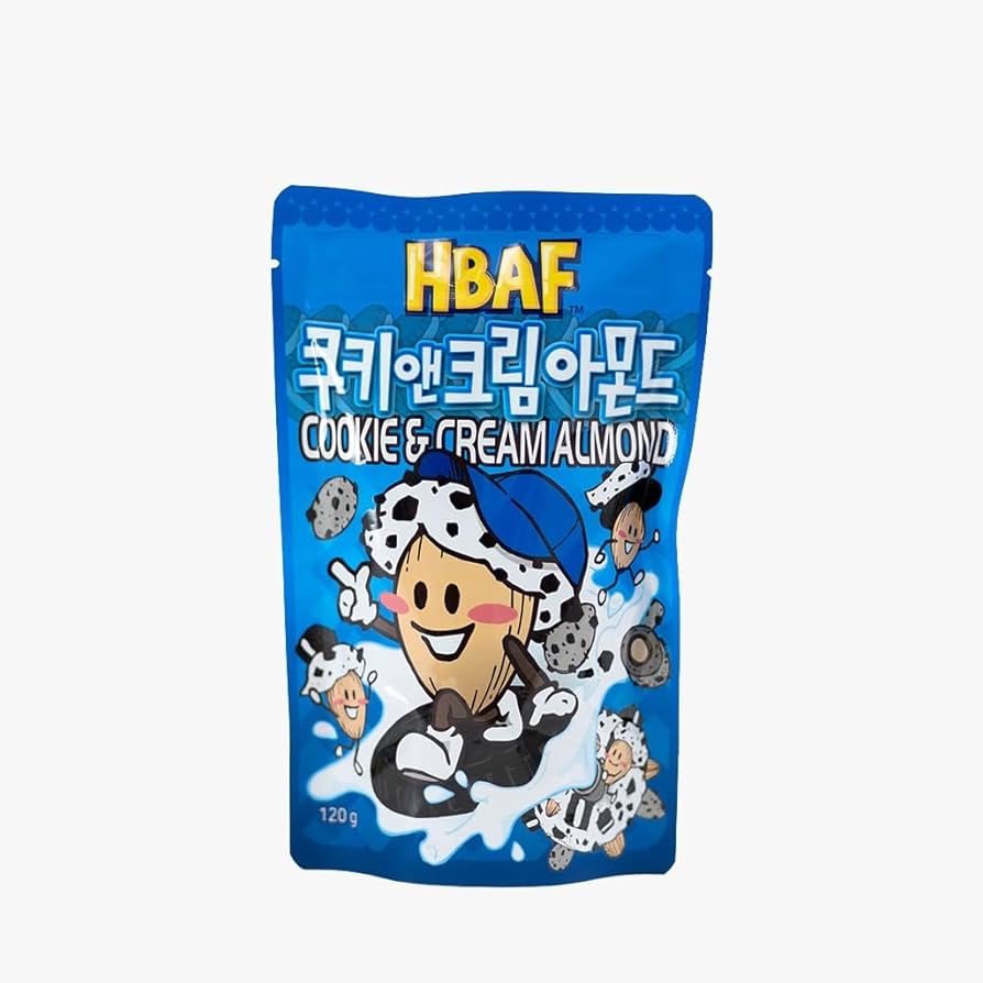 MHD:15.07.2025 HBAF Koreanische Mandeln – Cookie &amp; Cream Geschmack 120g