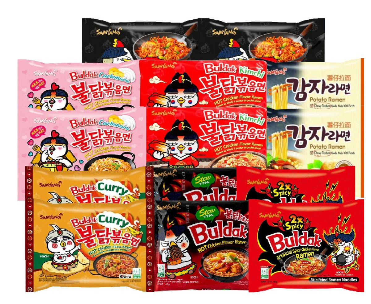 Samyang Buldak Ramen-Nudeln mit scharfem Hühnergeschmack – Mix-Box – Halal – gemischte Sorten , koreanische Nudeln