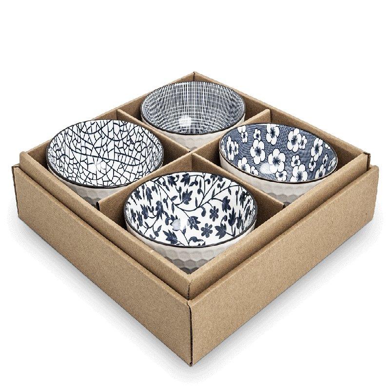 Bowl Set 4pcs BLUE PATTERN MIX Ø11.5 cm H6 cm