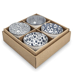 Bowl Set 4pcs BLUE PATTERN MIX Ø11.5 cm H6 cm