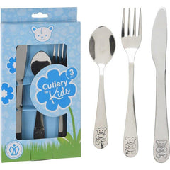 Children's Cutlery Set with Bear Motifs Stainless Steel Fork Spoon Knife Dishwasher Safe 3pcs