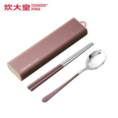 COOKER KING Travel Utensils 304 Stainless Steel 3pcs Lunch Box Chopsticks Spoon Portable Camp Reusable Flatware Silverware Red