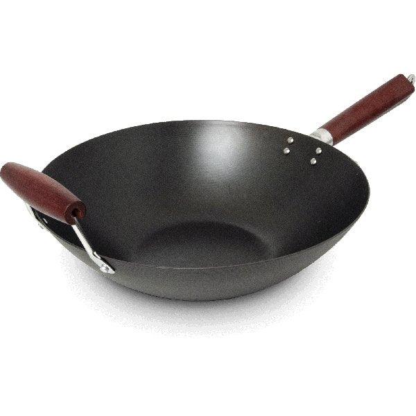 EMRO Wokpfanne aus Kohlenstoffstahl Ø35 cm mit Holzgriff und Zusatzgriff 1 ST