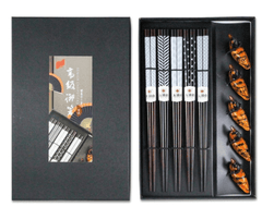 GOLDEN TURTLE Esstäbchen Set 5 Paare mit Ablage Ente Geschenkbox
