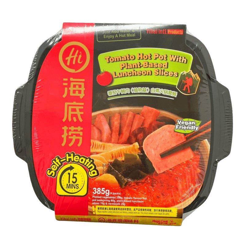 HaiDiLao Selbsterhitzender Tomaten-Hot Pot mit pflanzlichen Luncheon-Scheiben, vegan 385 g