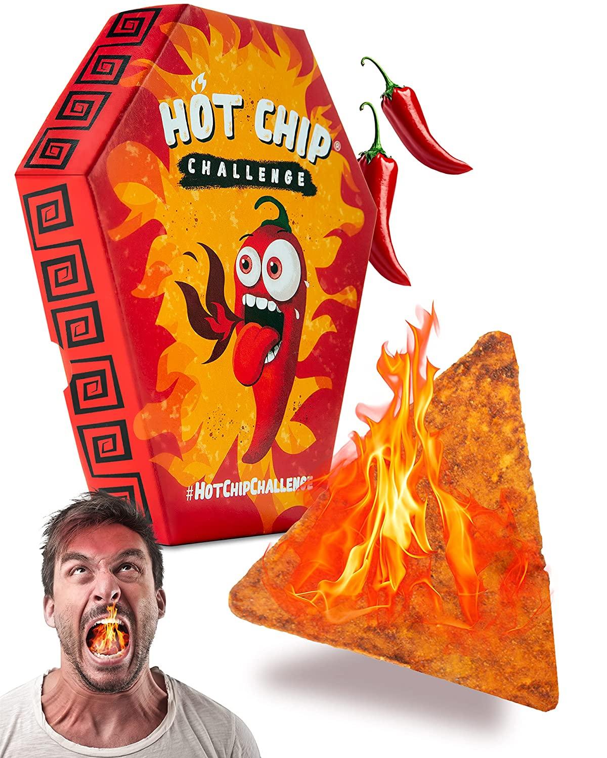 Hot Chip Challenge - The One Chip Challenge mit einem Tortilla Chip gewürzt mit Carolina Reaper
