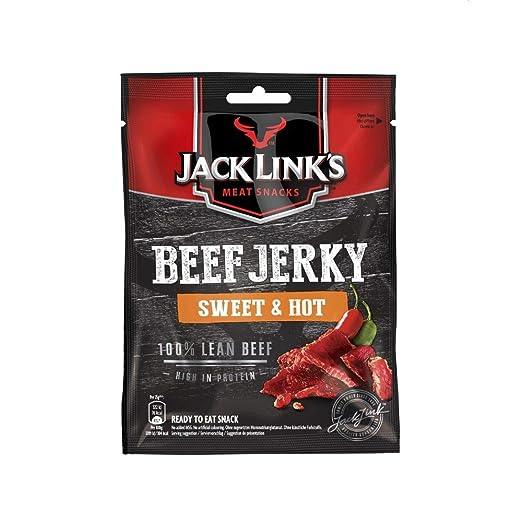 MHD:26.03.2024 Jack Link's Beef Jerky Sweet & Hot 25 g – Proteinreiches Trockenfleisch vom Rind – Getrocknetes High Protein Dörrfleisch (Copy)