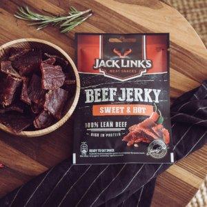 MHD:26.03.2024 Jack Link's Beef Jerky Sweet & Hot 25 g – Proteinreiches Trockenfleisch vom Rind – Getrocknetes High Protein Dörrfleisch (Copy)