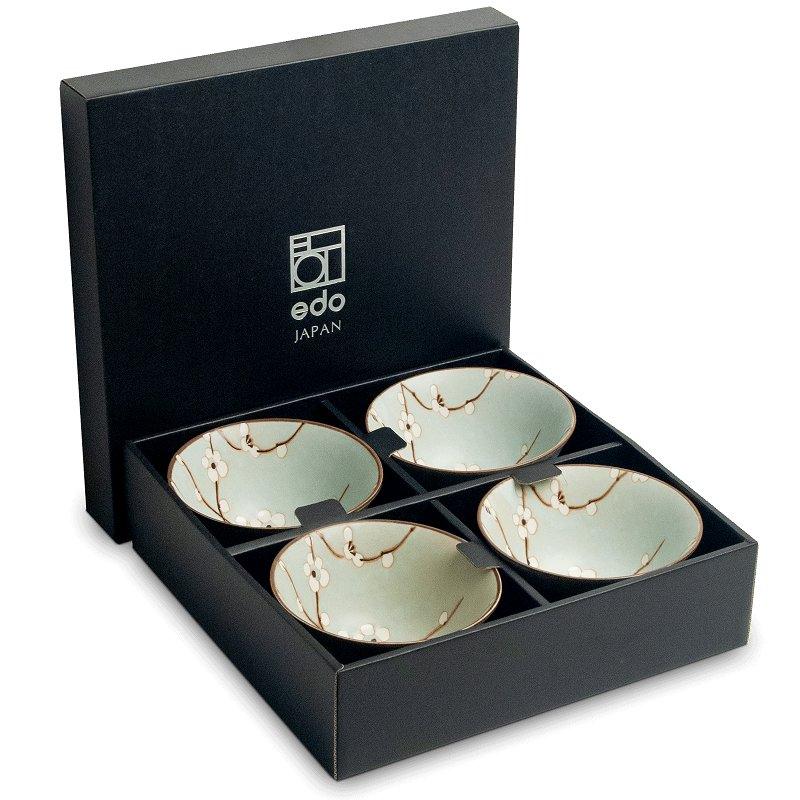 Japanese flower motif bowl sets (Hana light green) 4pcs Ø13 cm | H7 cm