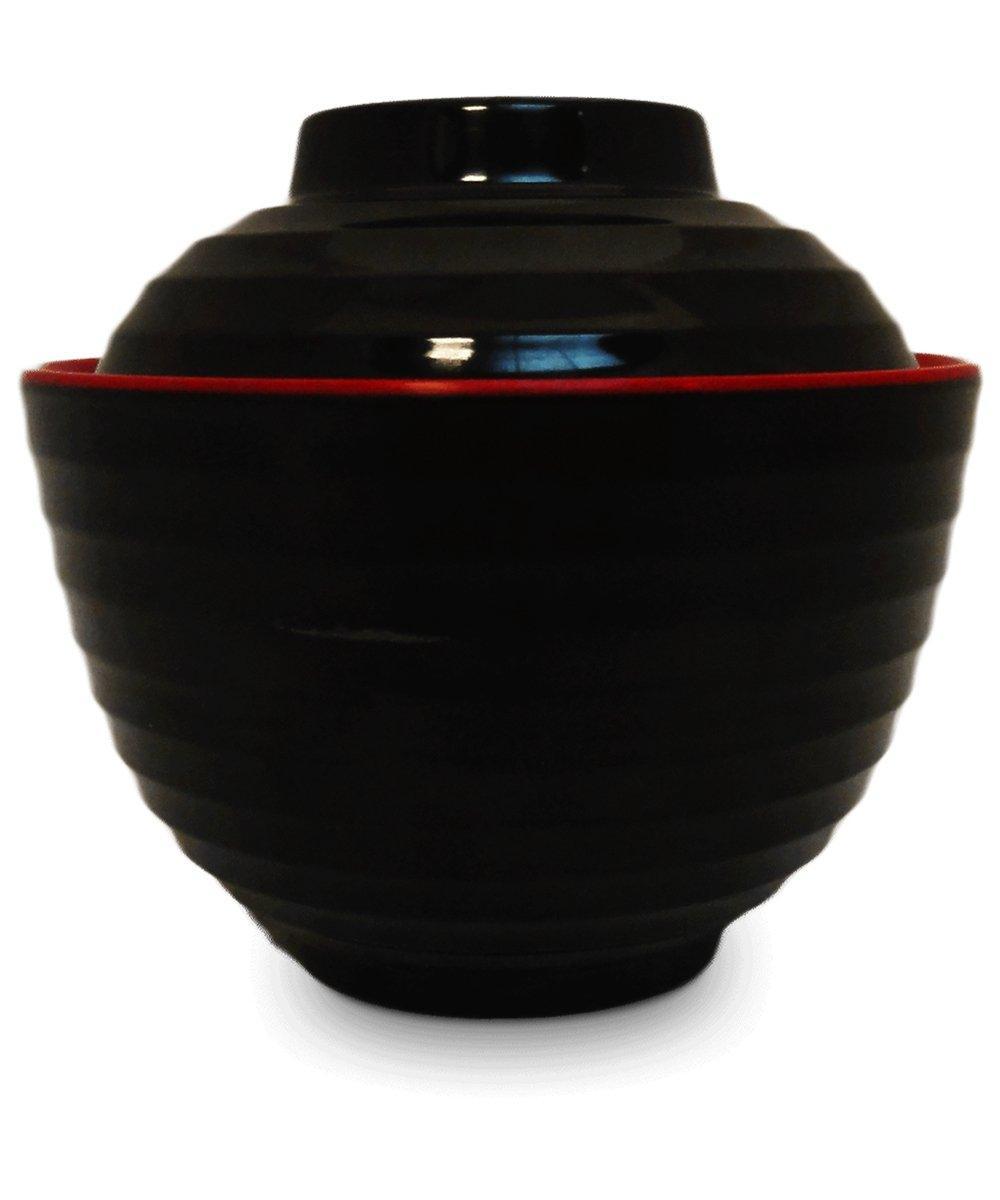 Melamin Schale für Misosuppe mit Deckel 12.3 x 6.2cm Schwarz/Rot