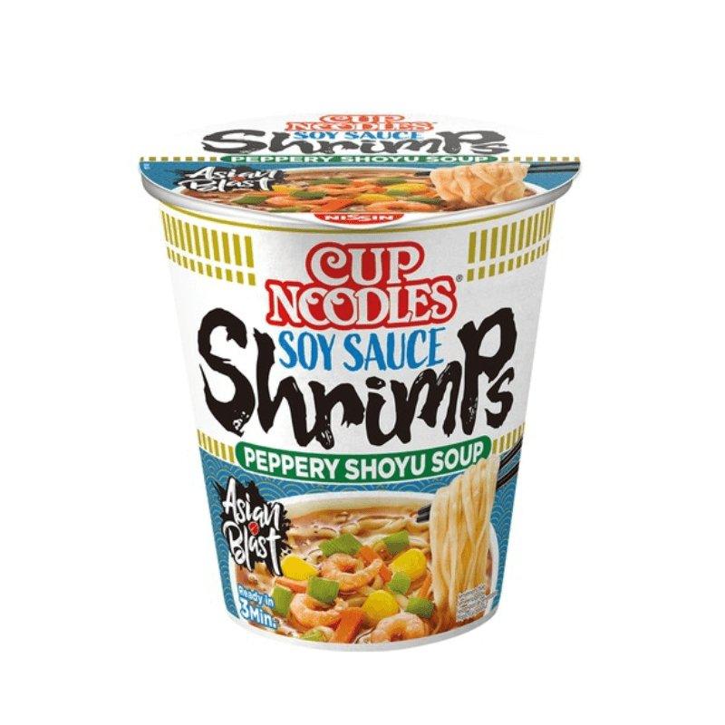 Nissin Becher Nudeln, Sojasauce Shrimps, Pfeffer Shoyu Suppe 63 g