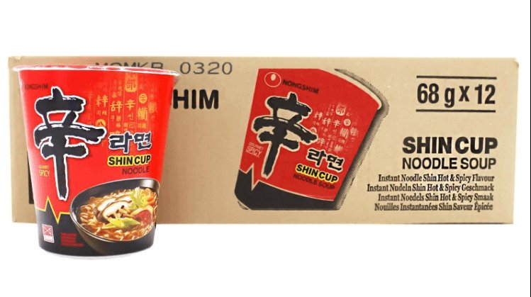 Nongshim Shin Ramyun, Hot & Spicy Instant Nudeln im Becher, 12 x 68 g