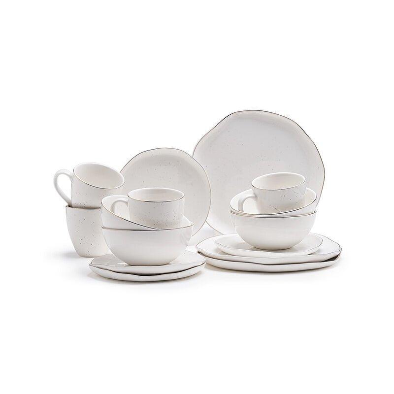 Porcelain Tableware 4 Persons 16-piece Organic with Golden Trim