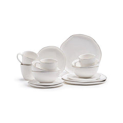 Porcelain Tableware 4 Persons 16-piece Organic with Golden Trim