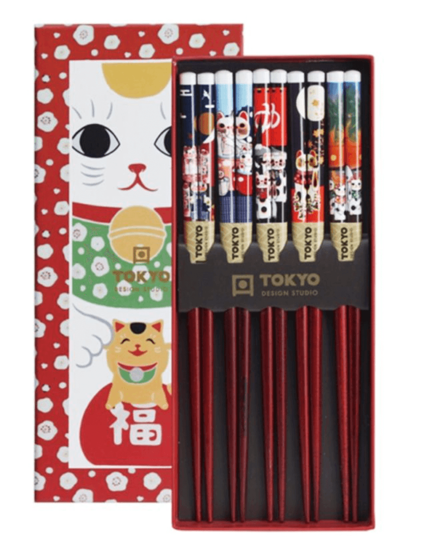 TOKYO DESIGN STUDIO Lucky Cats Esstäbchen Set 5 Paare Geschenkverpackung