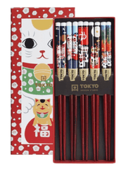 TOKYO DESIGN STUDIO Lucky Cats Esstäbchen Set 5 Paare Geschenkverpackung