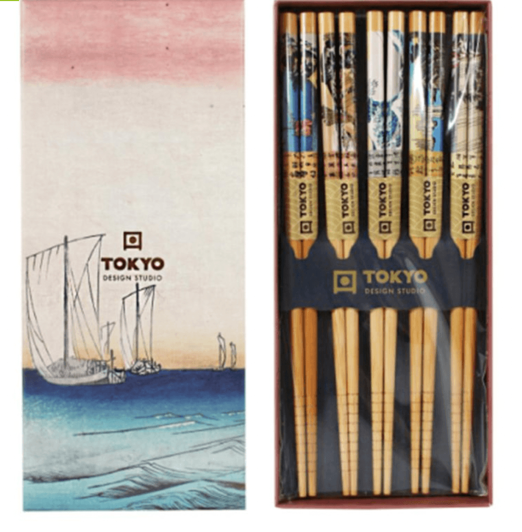 TOKYO DESIGN STUDIO Woodblock Prints Esstäbchen Set 5 Paare Geschenkverpackung