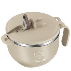 Dewocke 1000 ml Double Layer Ramen Bowl with Lid and Handle, Large Microwave Pasta Bowl, Instant Pasta Bowl, Stainless Steel, Soup Bowl for Pasta, Salad, Soup - Beige